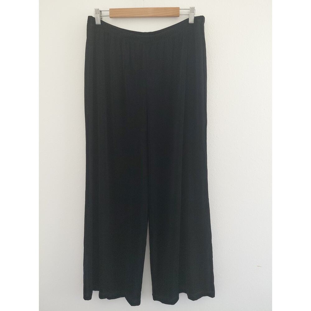 Chico's Travelers Pull On Pants Size 3 SHORT Black Crop Wide Leg Lightweight